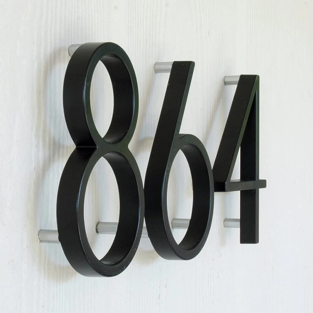 142mm Floating Exterior House Numbers Modern Number Signs on the Door Extra Large Black Apartment Address and Mailbox Plate #0-9