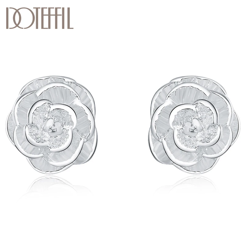 DOTEFFIL-925 brinco de prata esterlina para mulheres, flores rosas, casamento, jóias de noivado, moda