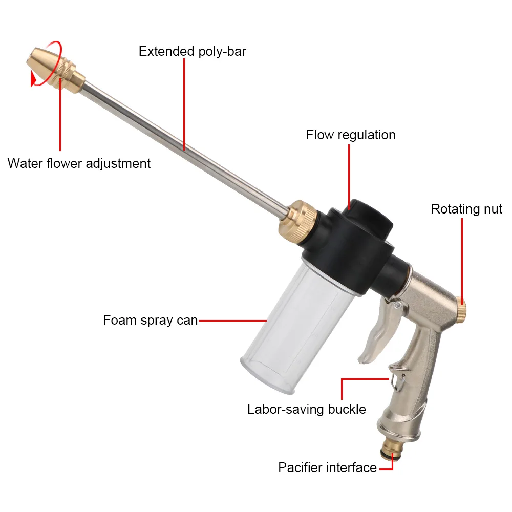 Sprinkler pistol air busa, pistol semprot air logam tekanan tinggi, pistol selang taman, pembersih mesin cuci mobil untuk taman