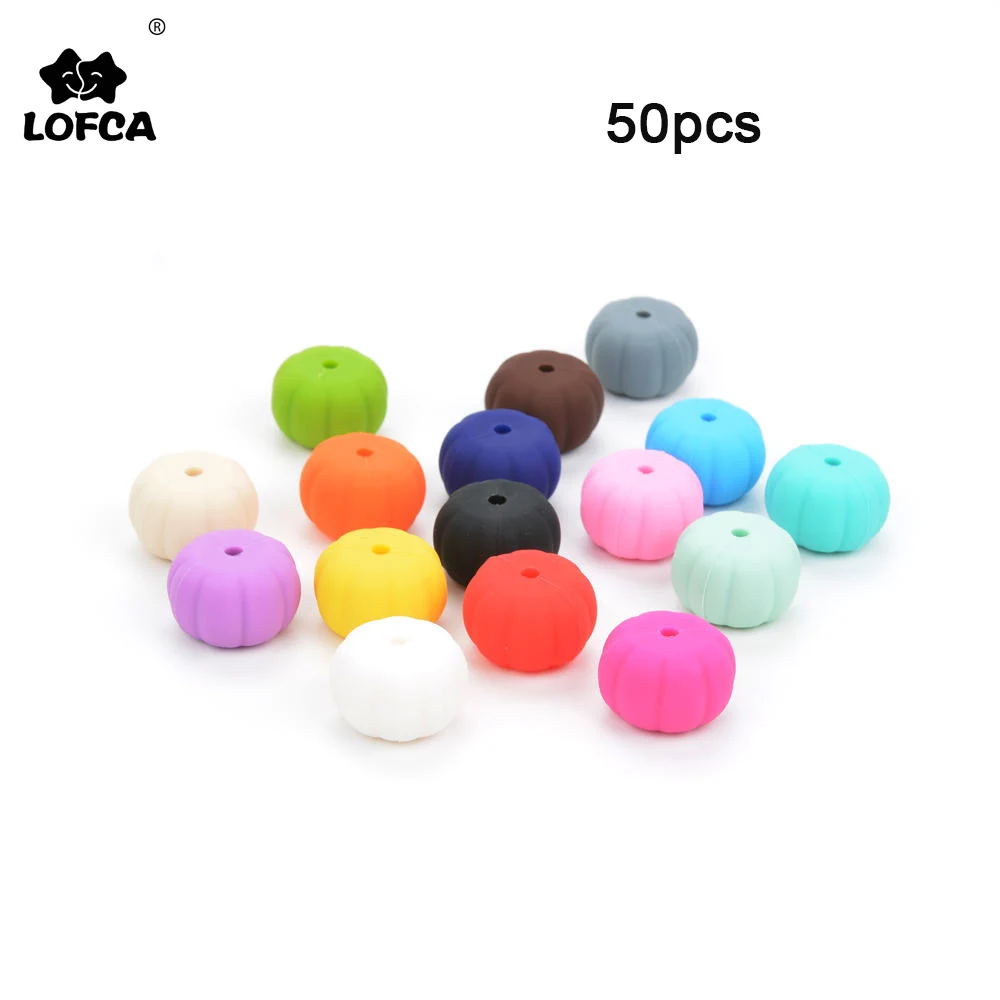 LOFCA 50pcs Pumpkin Silicone Beads BPA Free Food Grade Silicone Teether Baby Teething Necklace Pacifier Chain DIY For Baby Toys