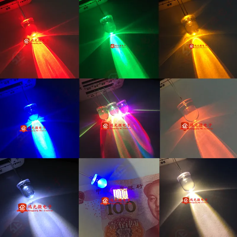 20PCS 10mm transparent in-line light-emitting diode white hair red yellow blue green white bright white spotlight LED tube RGB