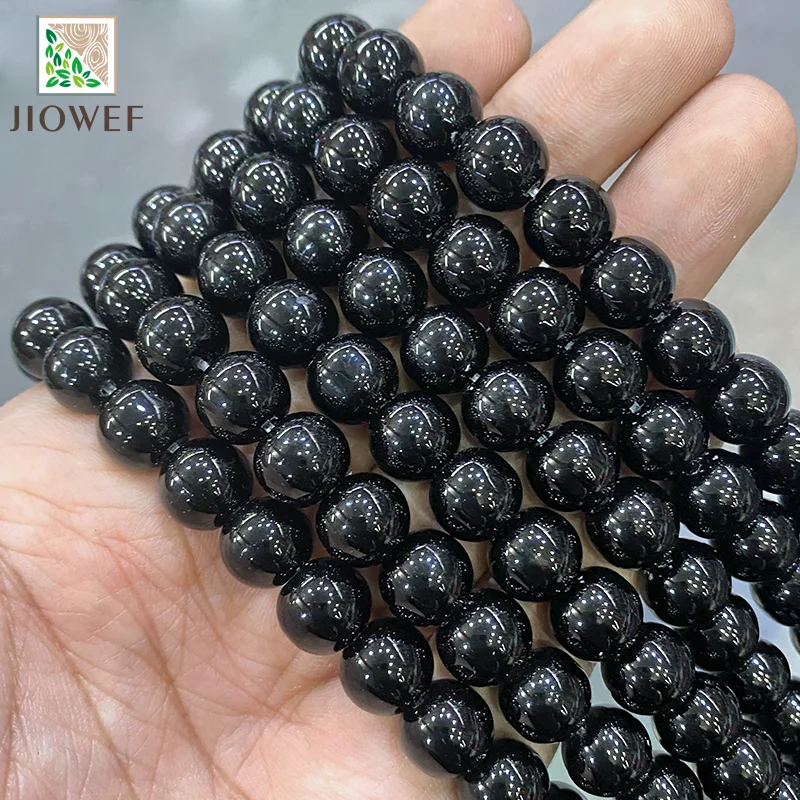 Natural Smooth Black Quartz Round Loose Beads DIY Bracelet Necklace Accessories For Fashion Jewelry Making 15\'\' 4/6/8/10/12mm