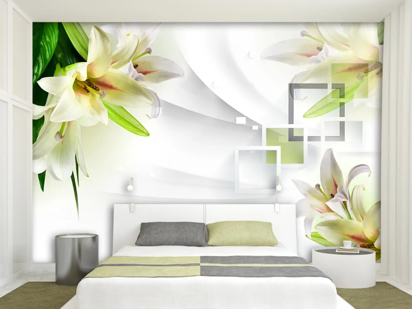 

Pink Lily Flower 3D Murals Custom Wallpapers Flower Wall Stickers Decorative Home Art for Bedroom Living Room