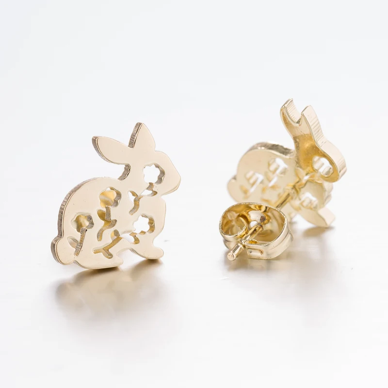 Stainless Steel Rabbit Bunny Earring Stud Earings  Flower Ear Bijoux Women Gift Pendientes Handmade Jewelry Ornaments Supplies