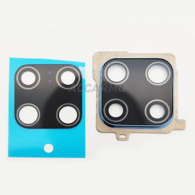 Aocarmo tylny obiektyw aparatu szkło + rama pierścień uchwyt + naklejki samoprzylepne wymiana część dla Huawei Mate 20X Mate20X EVR-AL00