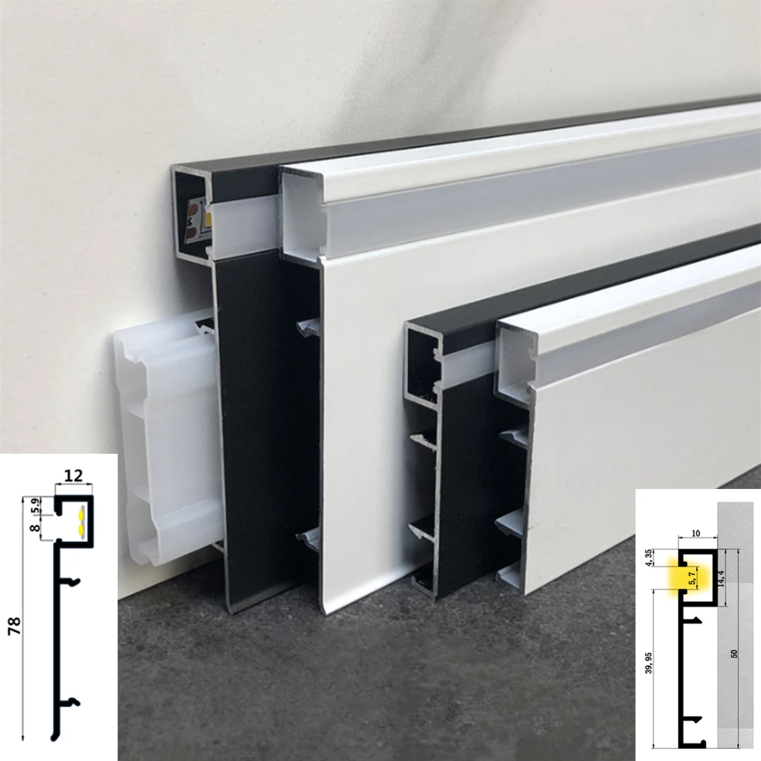 1m Per Piece 50mm 78mm LED Aluminium Profile Baseboard Hard Bar Light Suface Mounted Metal Wall Skirting Channel Linear Lamp