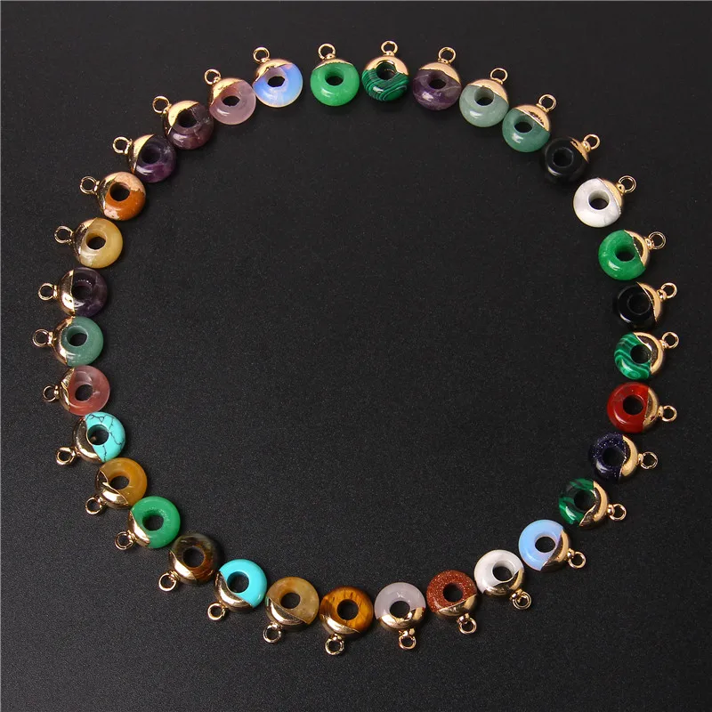 1-5 PCS 10mm Big Hole Round Stone Beads Charms Jades Quartzs Opal Aventurine Small Pendant For Earrings Necklace Jewelry Making