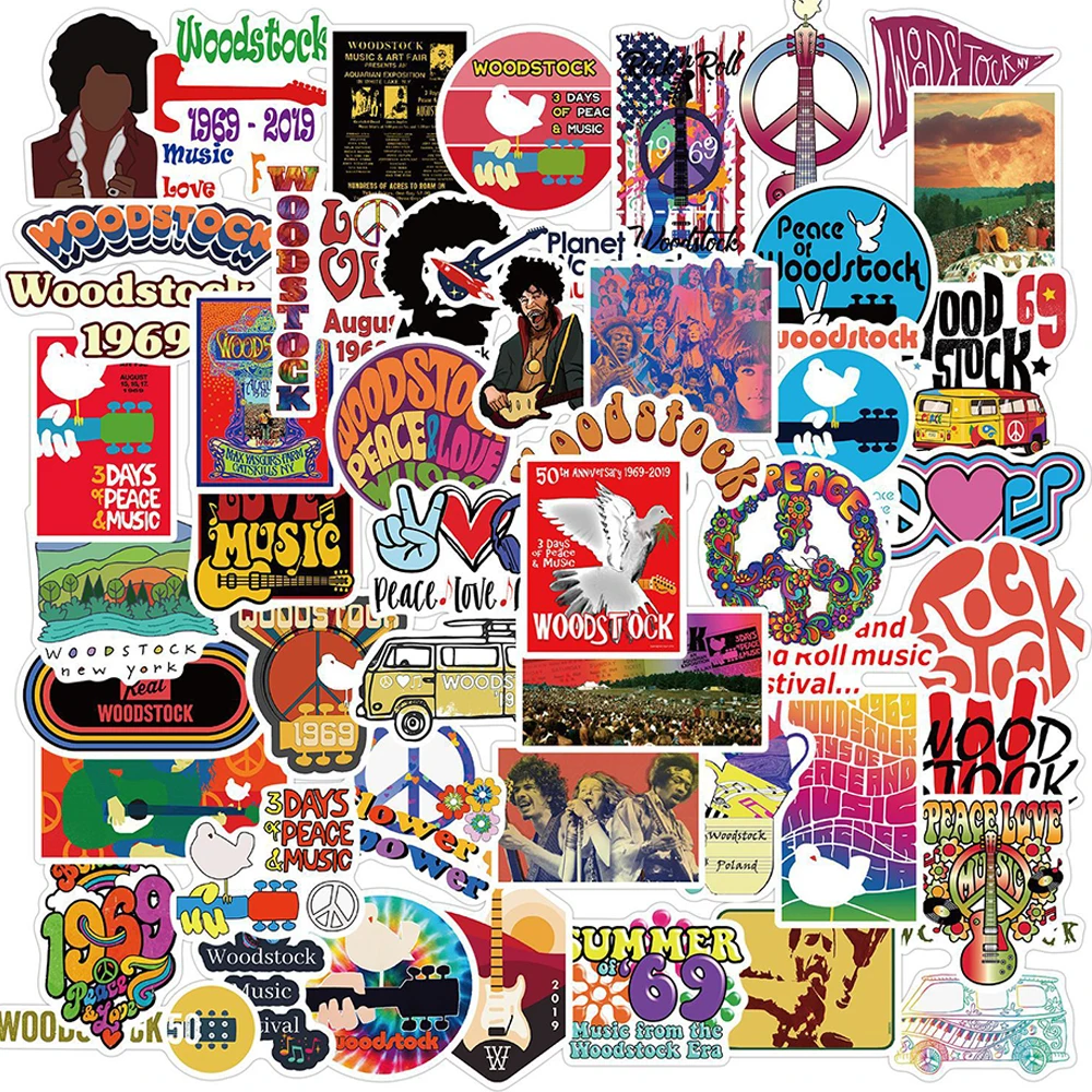 10/30/50PCS Woodstock Music Festival Stickers Laptop Guitar Luggage Skateboard Waterproof Cool Sticker Decal Kid Classic Toys