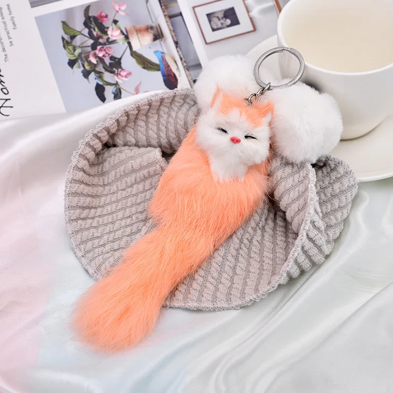 Cute Fox Plush Animal Keychain Car Holder Backpack Pendant Key Chain Trinket Gift For Women Girl Keyring Accessories Jewelry