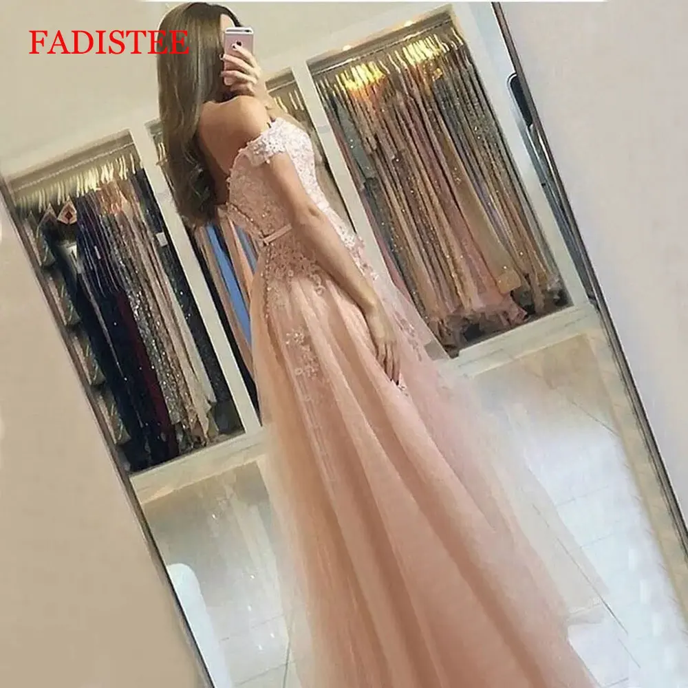 Lace Off The Shoulder Pink Vestidos De Fiesta De Noche Prom Party Evening Dresses Robe De Soiree Gown Frock Long 2022