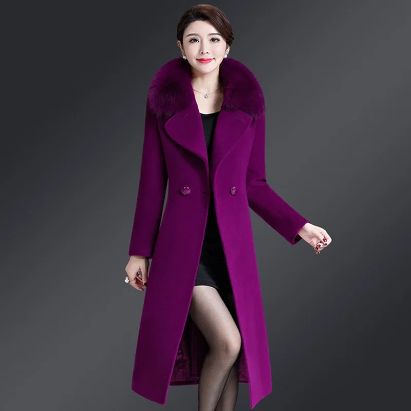 

2024 New Winter Jacket Women Wool Coat Big fur collar Woolen Blend Coat Elegant Long Overcoat Outwear Manteau Femme Hiver