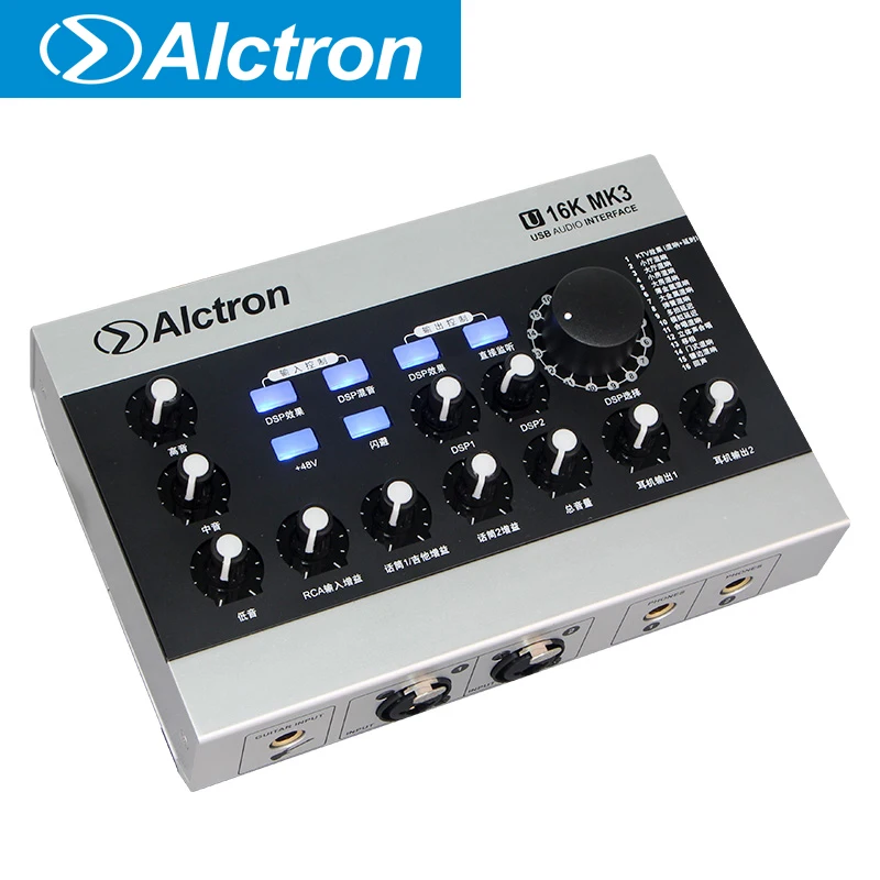

Профессиональный аудиоинтерфейс Alctron U16KMK3, режимы 16DSP, многофункциональная кнопка и переключатель, преобразование сигнала A в D и D в A