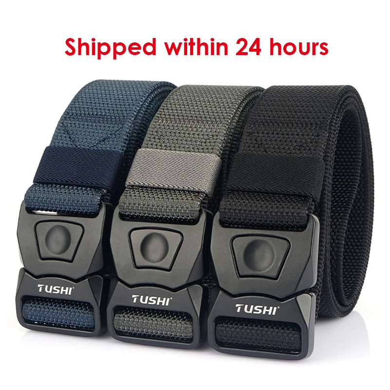 2 Modes Elastic/No Elastic Tactical Belt Alloy Pluggable Buckle Outdoor Sports Belt Nylon Military Army Belt Jeans Waistband