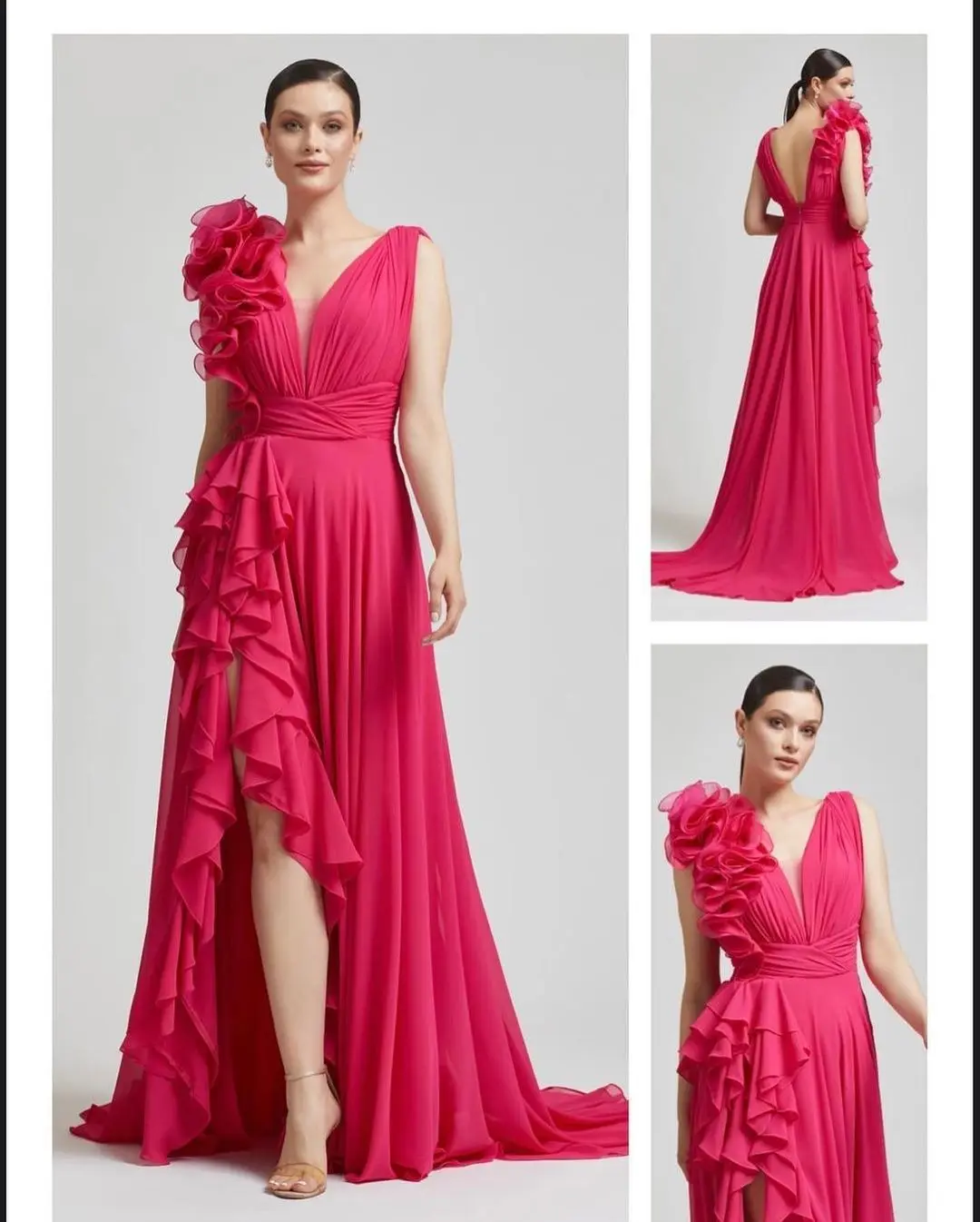 Soft Chiffon Beach Evening Dresses Custom Made Refreshing Color Bride Maid Dress Sweep Length Zipper Back B21139