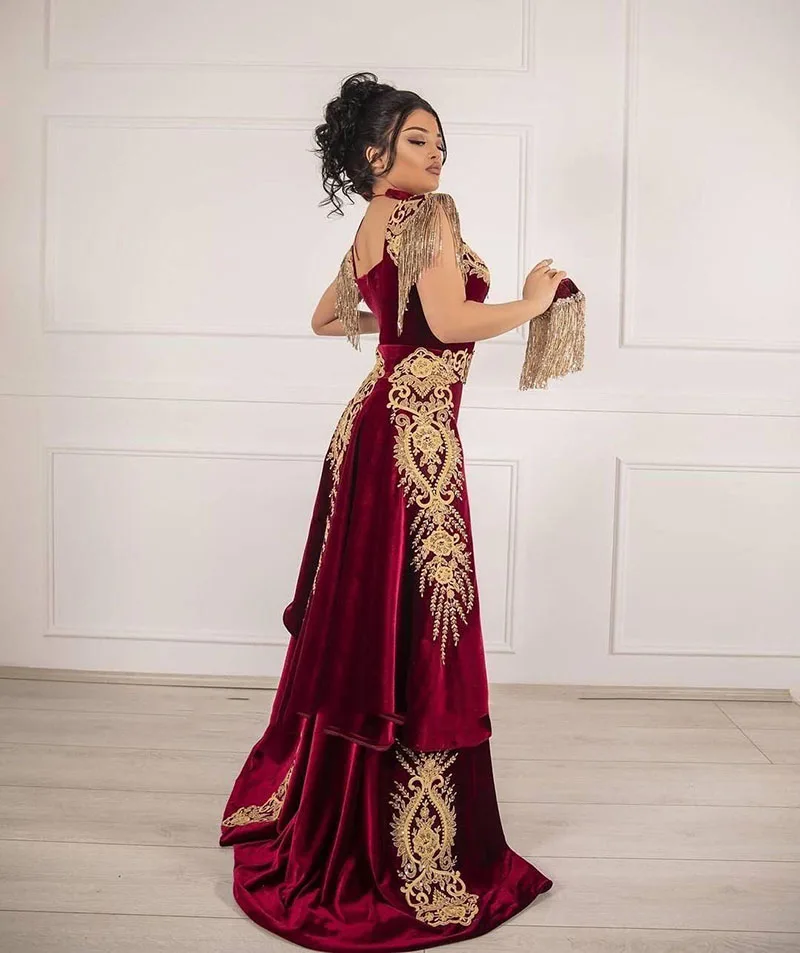 SoDigne Burgund Algerischen Kaftan Abendkleid Marokko Samt Kleider für Besondere anlässe Appliqued Spitze Outfit Prom Party Kleider