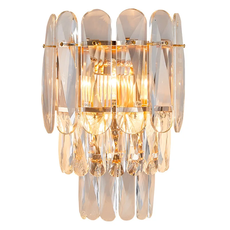 

Energy Saver-Modern Amber/Smoky crystal wall light living room decoration bedroom bedside wall lamp home decor gold sconce