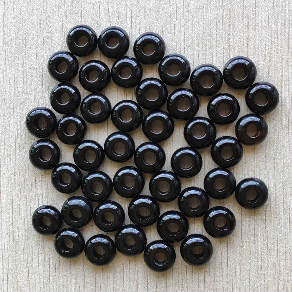 Fashion good quality natural black onyx round shape big hole beads 8x14mm for jewelry marking 50pcs/lot wholesale fast shipping