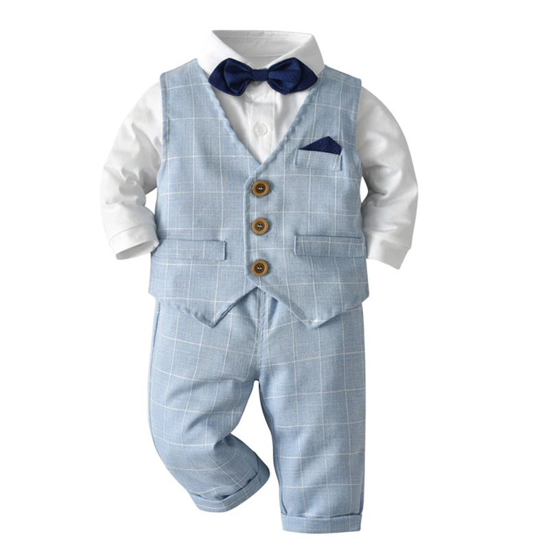 Baby Boys Clothes Sets Kids Toddler Boys Long Sleeve Bow Tie Gentleman Suit Wedding Birthday Party Dress Baby Formal Clothing