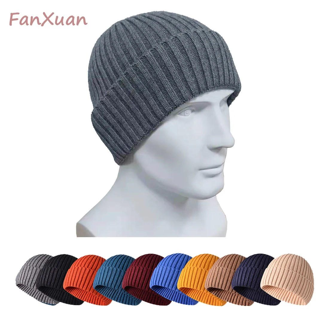 

Men's beanies Hats Winter Solid Color Knitted women's Beanies Bonnets for Women Thick Soft Classic Cuffed Cap Unisex Style