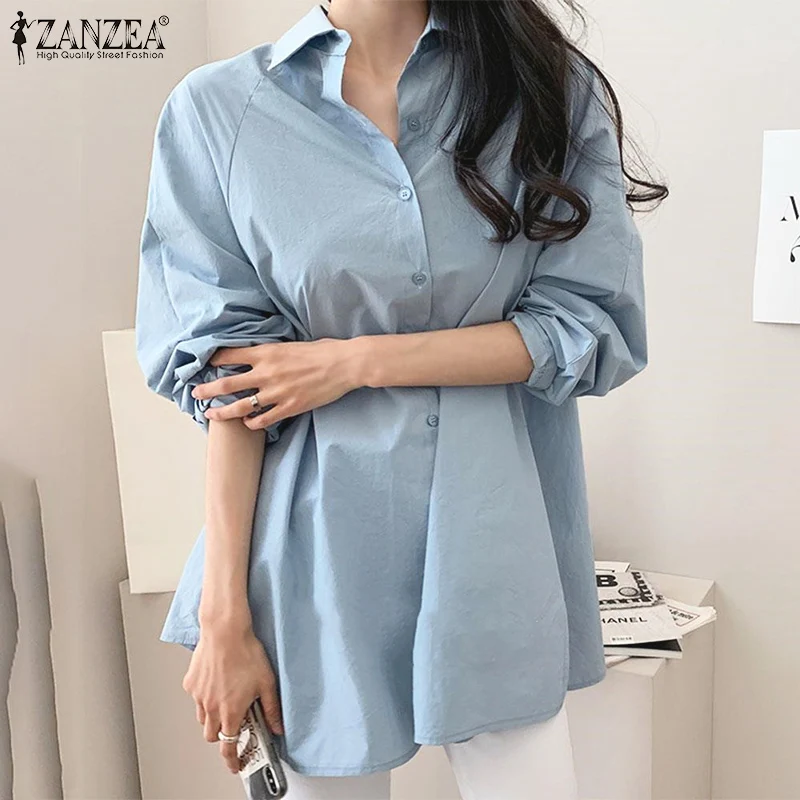 ZANZEA Women Autumn Blouse 2023 Fashion Lapel Long Sleeve White Shirts Asymmetrical Tops Casual Solid Buttons Blusas