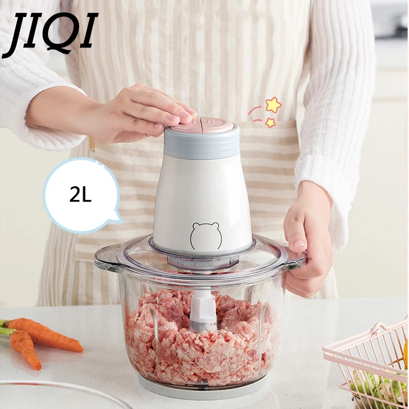 JIQI famiglia 2L tritacarne elettrico tritacarne robot da cucina spezie aglio tritatutto automatico tritacarne 2 velocità