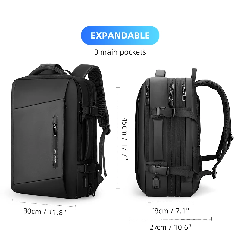 Mochila impermeable para ordenador portátil de 17 pulgadas para hombre, bolsa de viaje multicapa con recarga USB, antirrobo