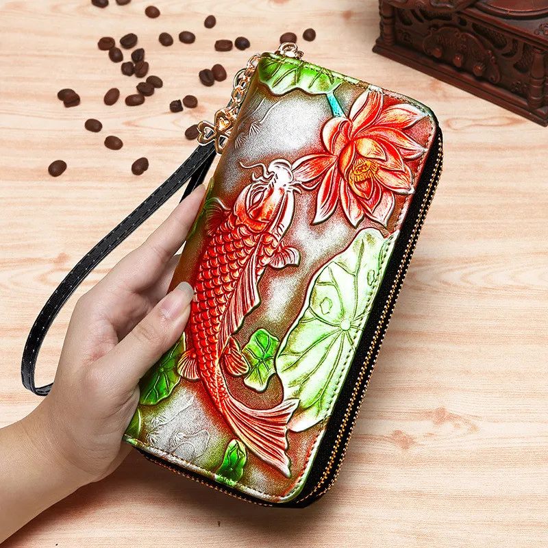 Large Women Wallets Genuine Leather Female Purse Long Woman Leather Wallet Double Zipper Ladies Clutch Hand Bag