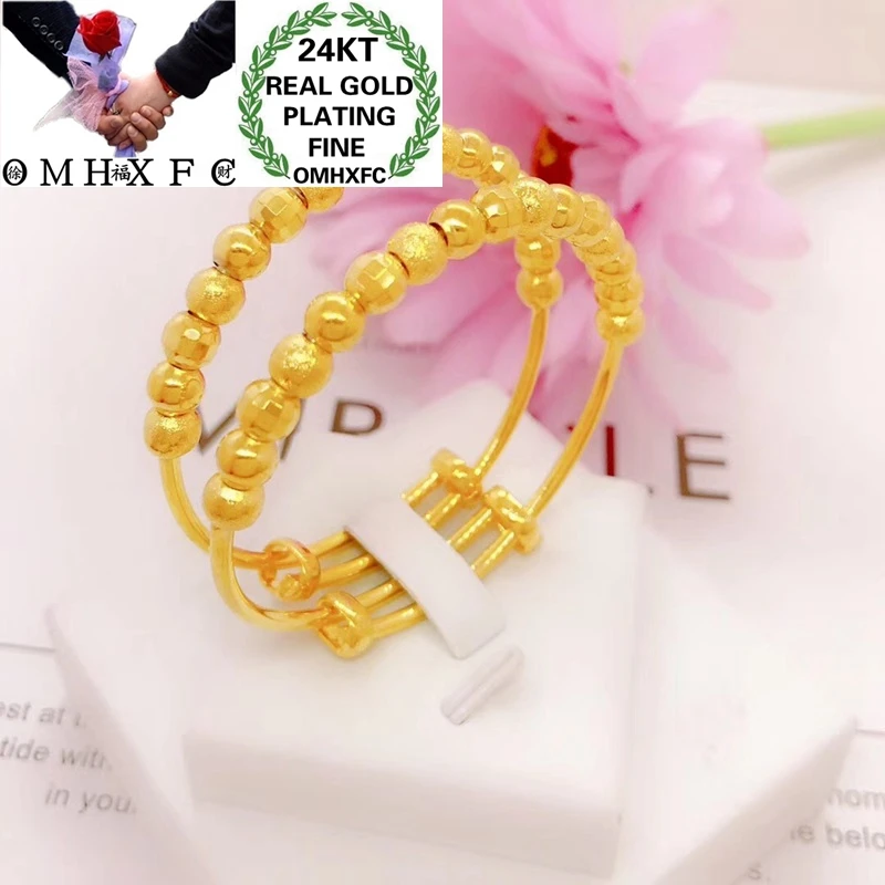 OMHXFC Jewelry Wholesale YM65 European Fashion Fine Kids Children Birthday Gift Lucky Beads Push-Pull 24KT Gold Bracelet Bangle