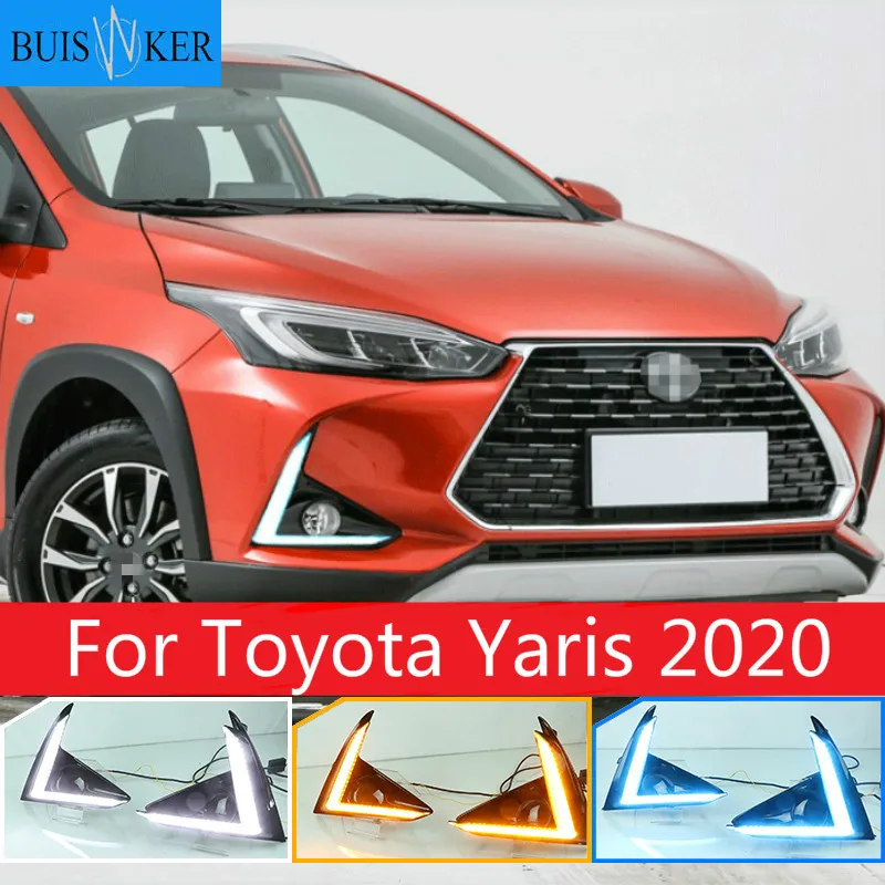 

1 Pair DLR LED Car Daytime Running Light Daylight driving yellow turn Fog lamp For Toyota Yaris 2020