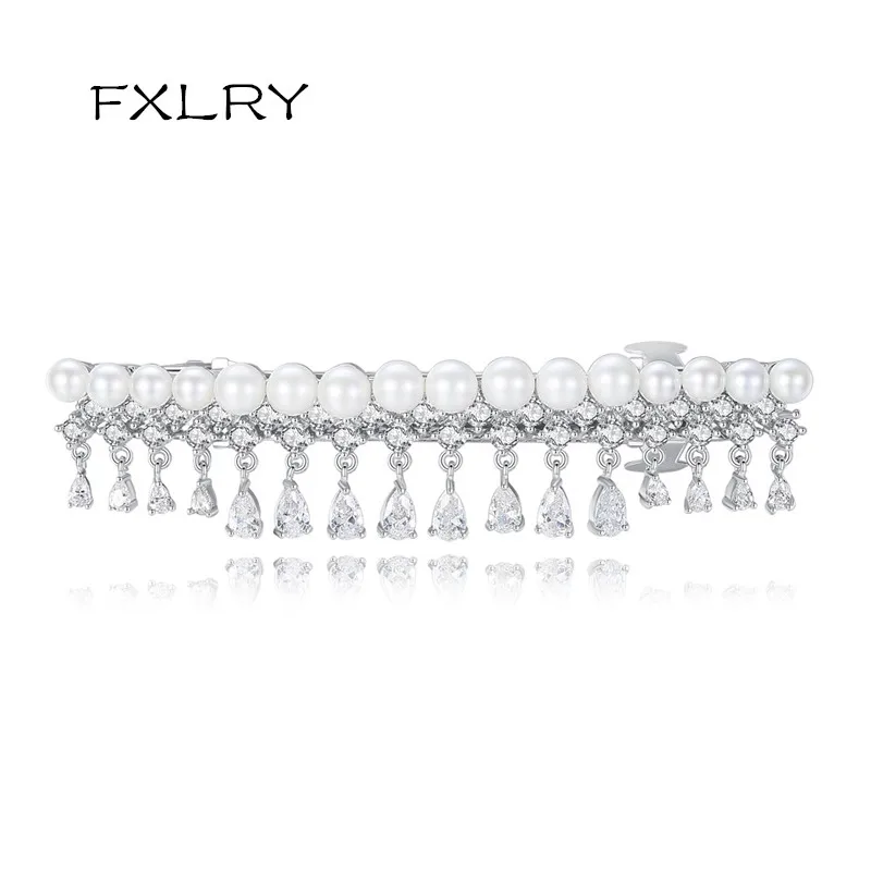 

FXLRY Elegant White Color Imitation Pearl Hairwear With CZ Crystal For Women Party Prom Jewelry Accessories