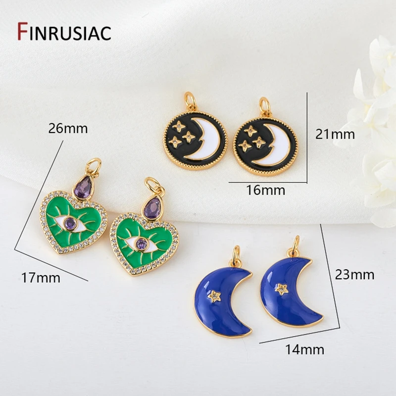 NEW Trendy 14K Gold Plated Stars/Moon/Heart Devil’s Eye Pendants, Enamel Pendants Charms DIY Necklace Jewelry Making Supplies