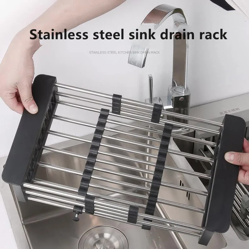 

Retractable Drain Basket Sink Rack Telescopic Drain Rack Filter Leftovers Drain Basket Dishwashing Cloth Storage Kitchen Tools