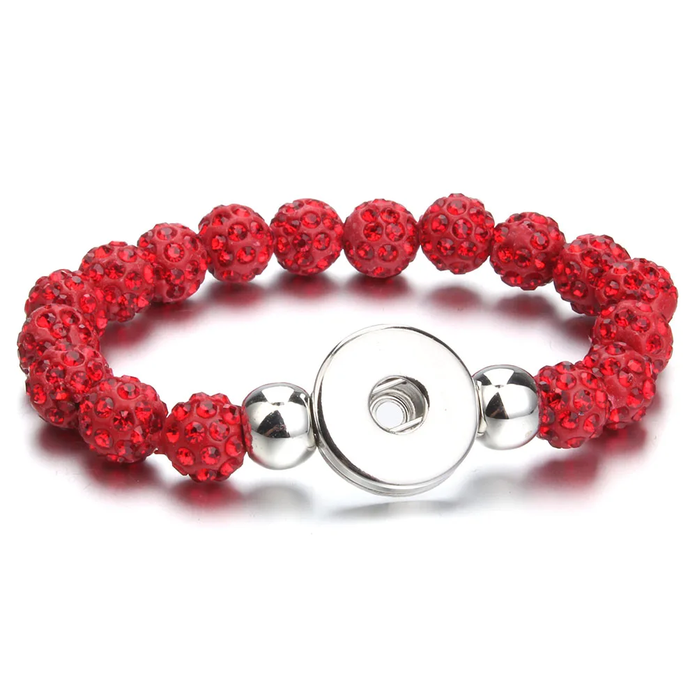 New Snap Jewelry Clay Crystal Snap Button Bracelet Handmade 10mm Beads Fit 18mm 20mm Snaps Button Bracelets For Women