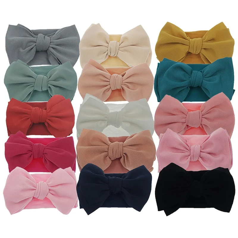 5 Pcs/lot Turban Bows Headband For Baby Girls Headwraps Elastic Toddler Nylon Headwear  Baby Hair Accessories Bow Headband