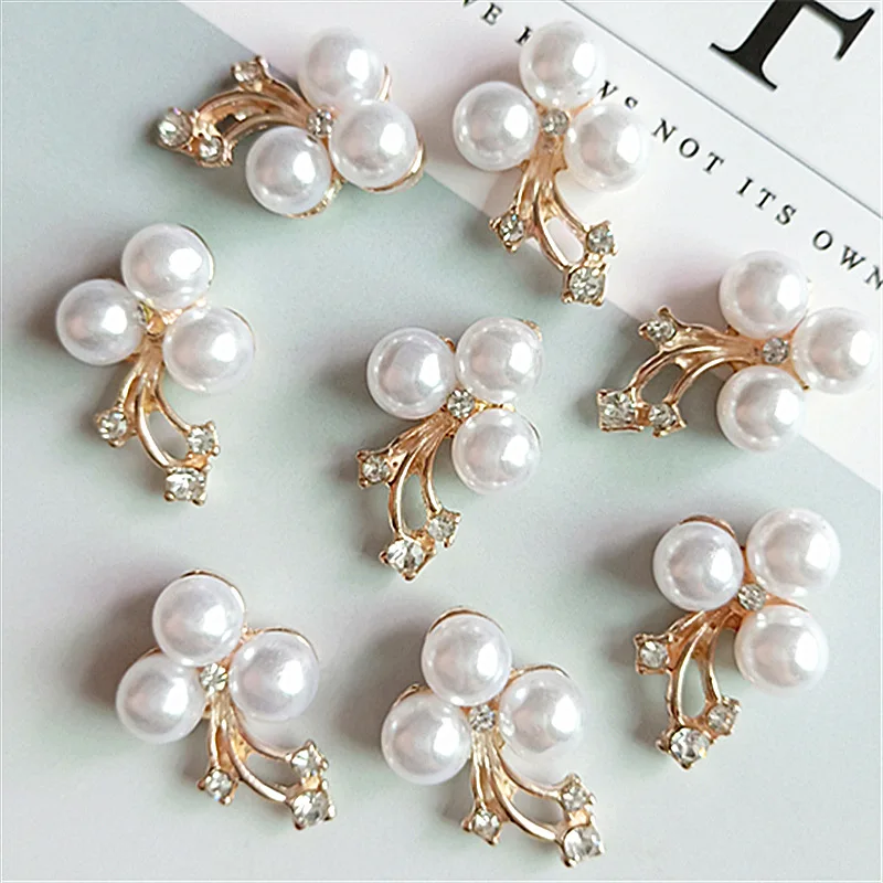 10pcs/lot 17*22mm High-grade Alloy Flower Pearl Button Flatback for Clothing Coat Jacket Windbreaker Shirt Wedding Decoration