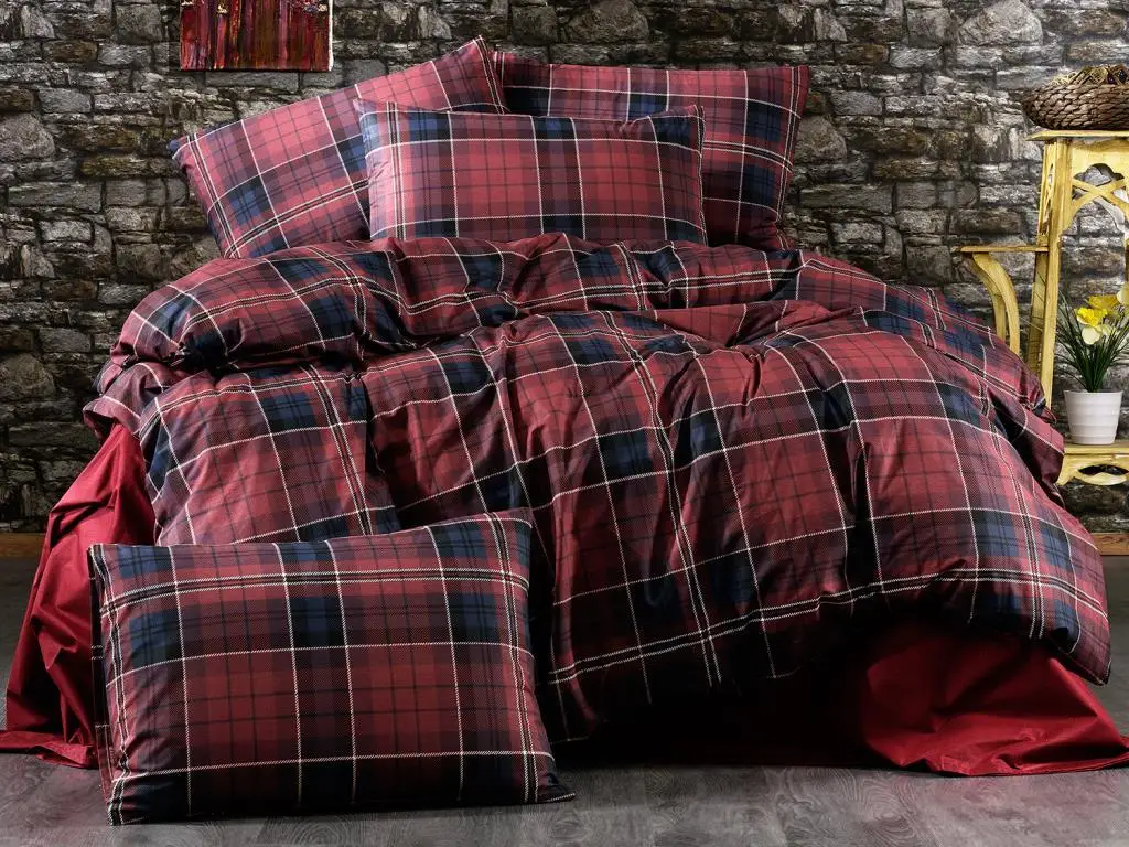 Land Of dowry Plaid Gold Double Personality Duvet cover set Burgundy