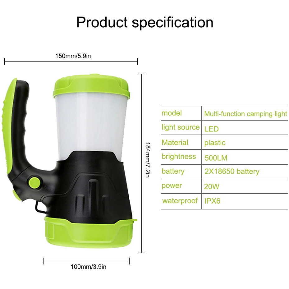 LED Flashlight USB Rechargeable Portable Spotlight Camping Light Waterproof Lantern Built-in Battery For Outdoor Lighting