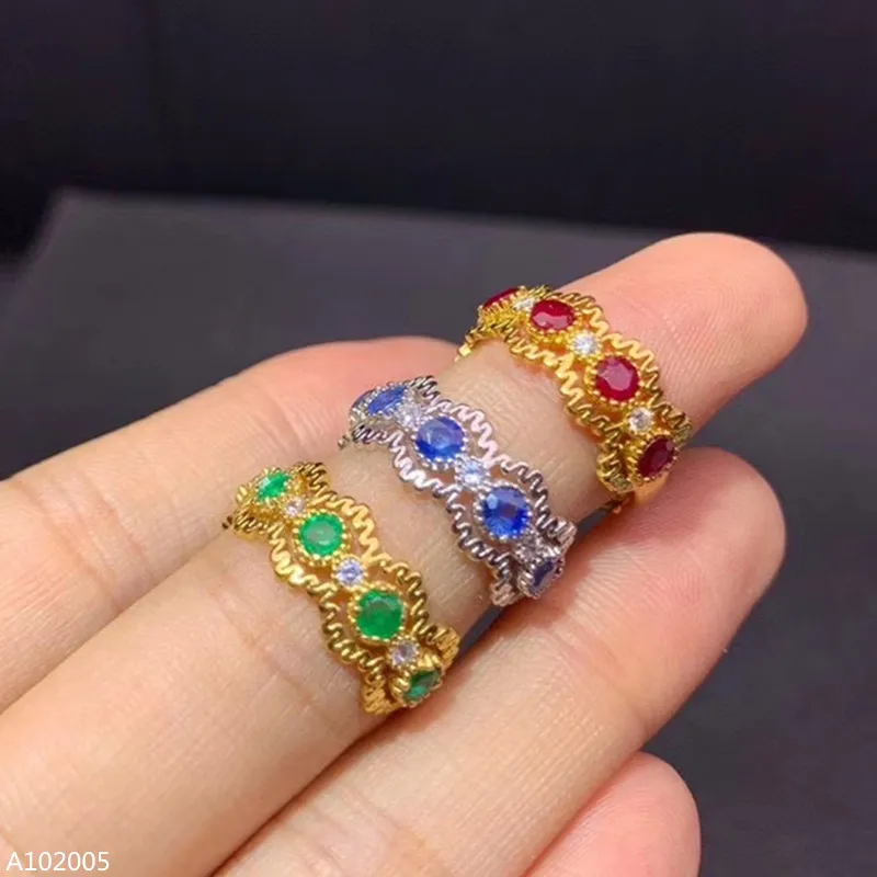 

925 sterling silver natural ruby sapphire emerald female models gold plated rose gold silver ring bright cut face support de