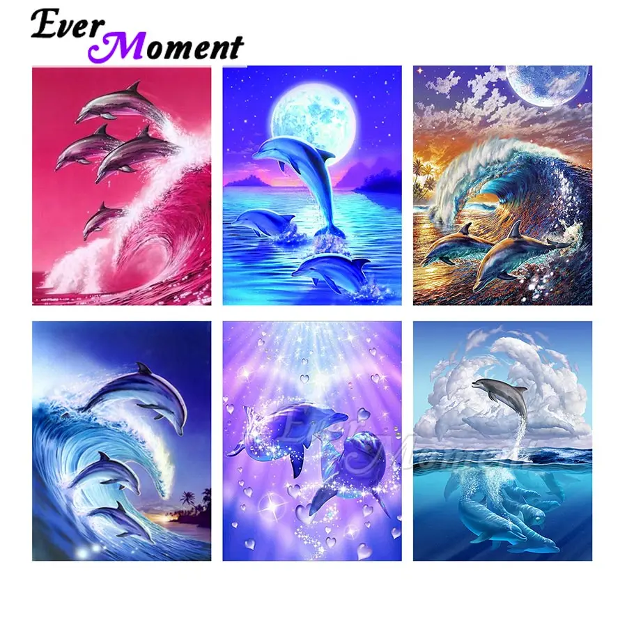 

Ever Moment Diamond Painting Cartoon Dolphin Blue Picture 5D DIY Resin Drills Handicraft Wall Decoration Art Craft ASF2195