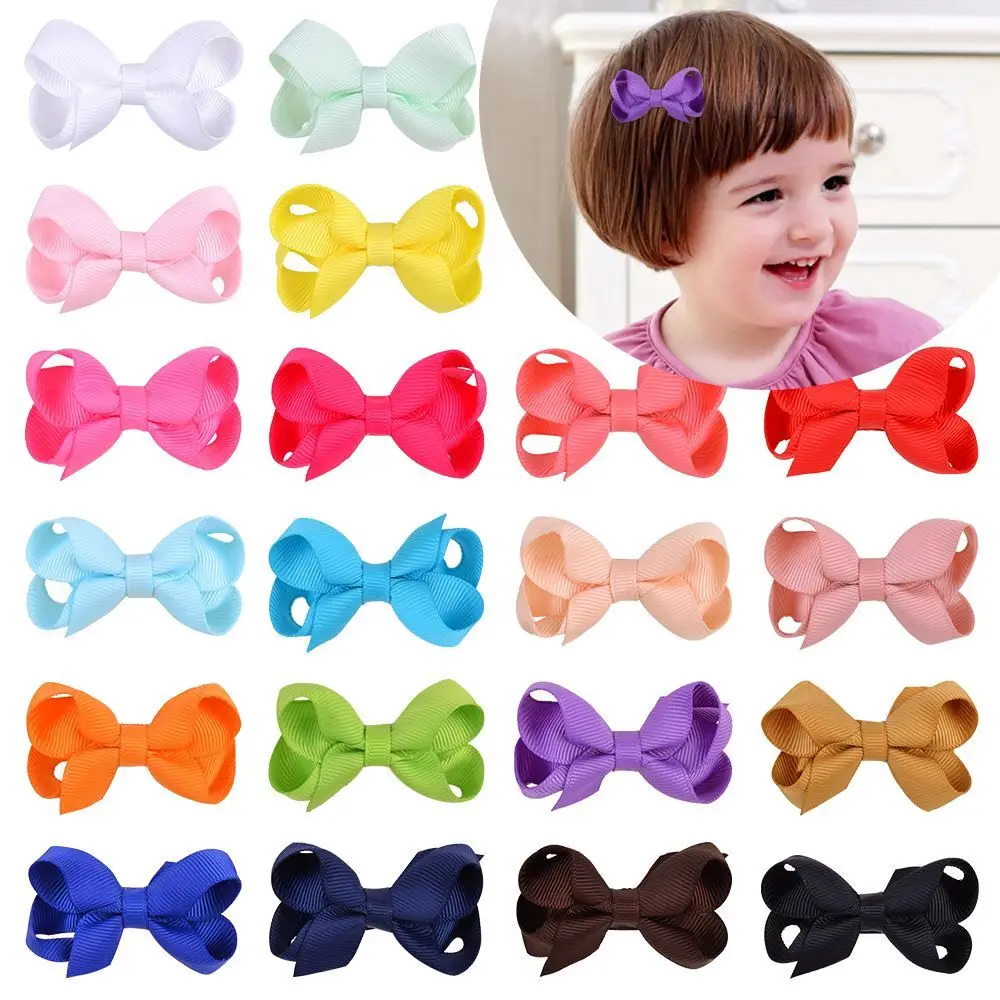 

120pc/lot New 2.3inch Girls Grosgrain Ribbon Hair Bows With Clip Mini Sweet Solid Ribbon Bow Safety Hair Clips Kids Hairpins