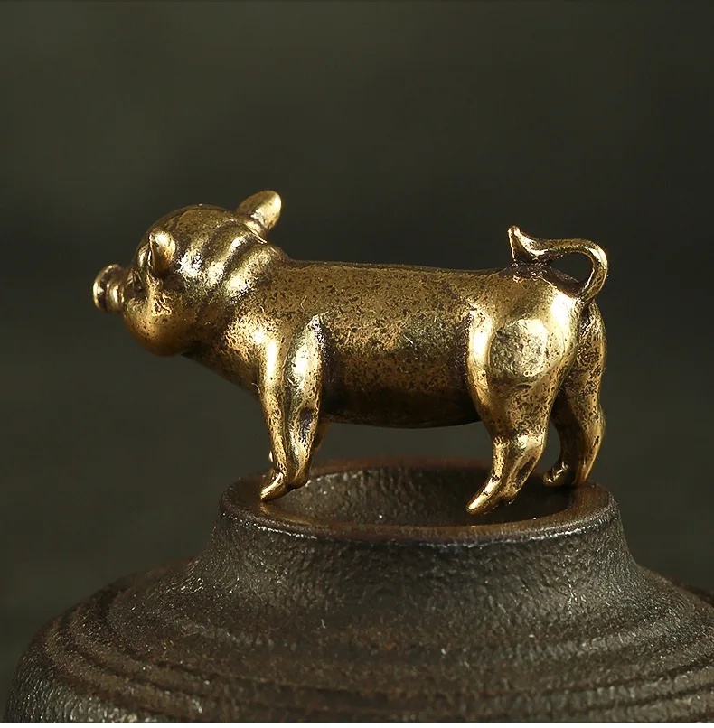 antique Handmade solid Brass pig craft DIY Pendant desktop ornament Miniature Fitting Keychain ring Pendant accessories a3861