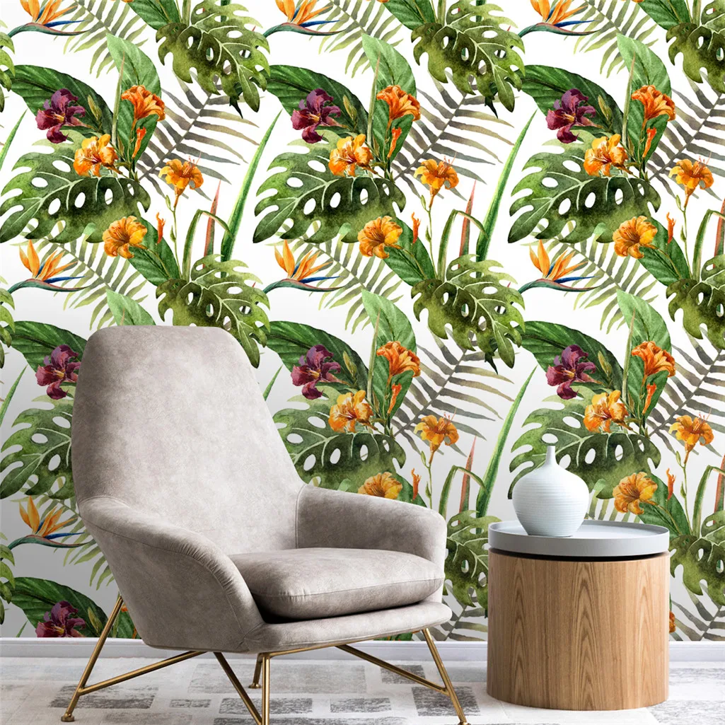 Forest Peel And Stick Floral Wallpaper Palm Banana Leaf Purple/Greeb/Yellow Removable For Home Boho Decorations Easy To Clean