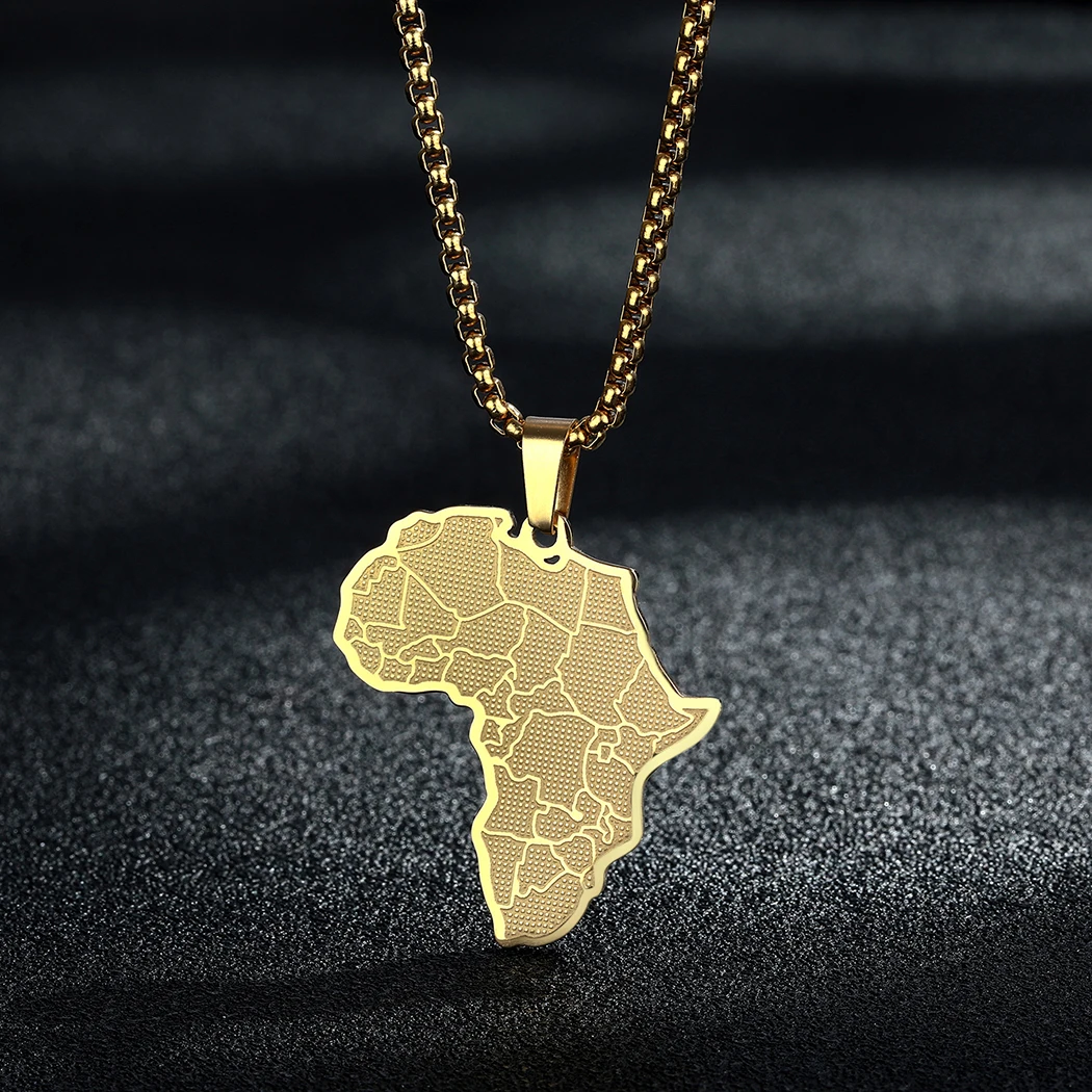 Kinitial Stainless Steel African Country Map Pendant Charm Necklace Jewelry  Clavicle Chain Necklace for Women Party Choker Gift