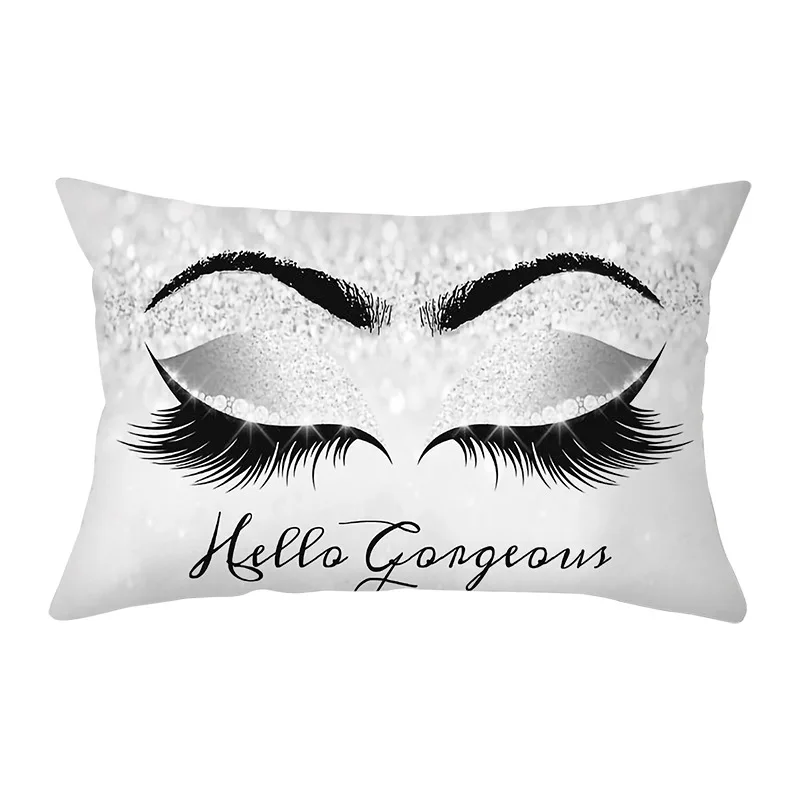 Eyelash Printed Polyester Lumbar Pillow Cushion Cover 30x50cm  Fashiom Women Make-up Seat Decor Rectangle Throw Pillowcase