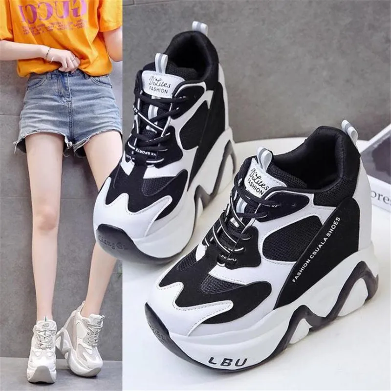 Women High Platform Shoes New Breathable Women Height Increasing Shoes 12 CM Thick Sole Trainers Sneakers Woman Casual shoes