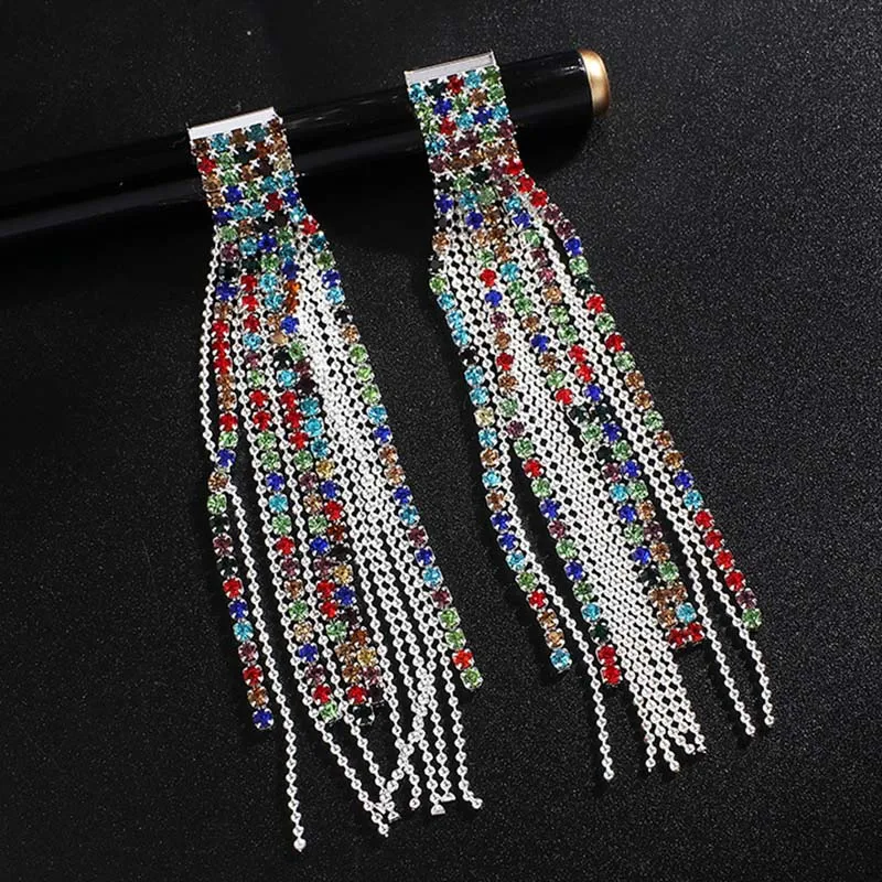 Fashion Kristal Rumbai Pernikahan Anting-Anting untuk Wanita 2019 Statement Anting-Anting Multi Warna Drop Anting-Anting Panjang Prom Pesta Hadiah Perhiasan