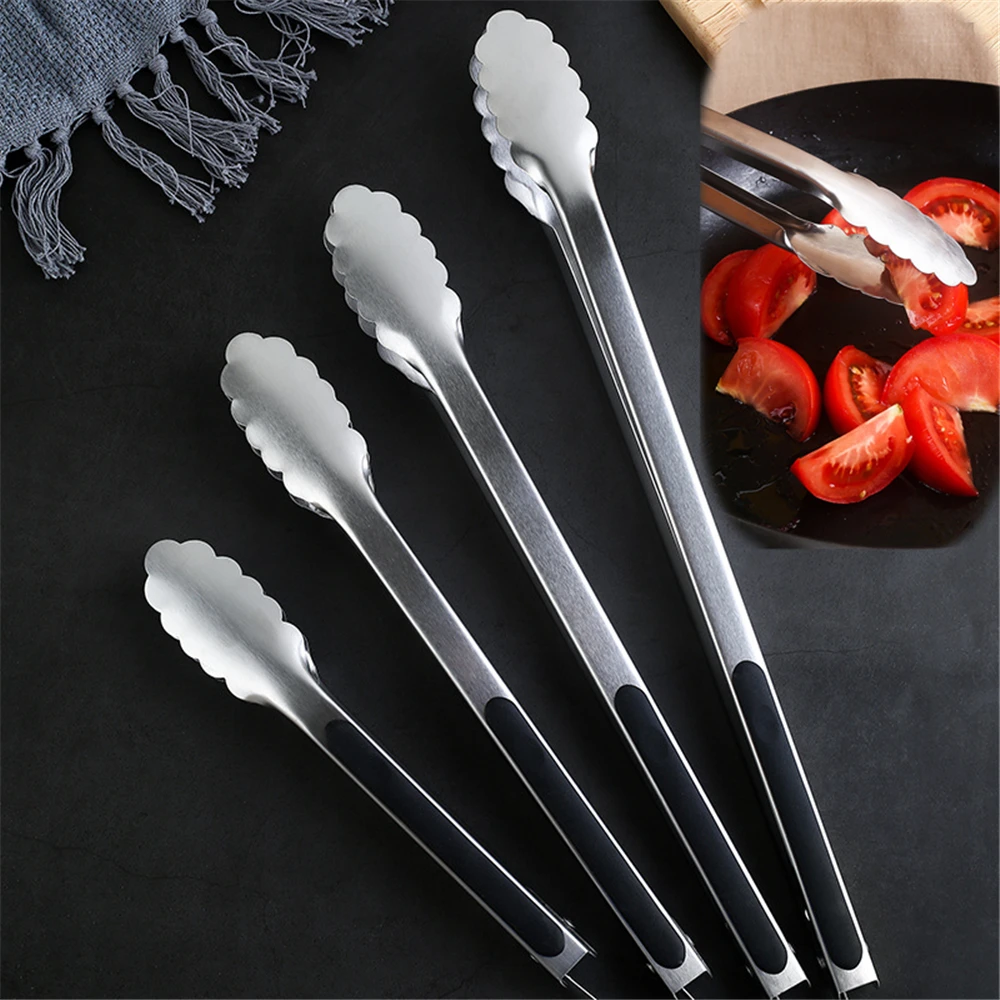 

9 12 14 16 inches Steak Tongs Stainless Steel with Anti-Scald Silicone Barbecue Clip Food Clips BBQ Tools Food Making Gadgets