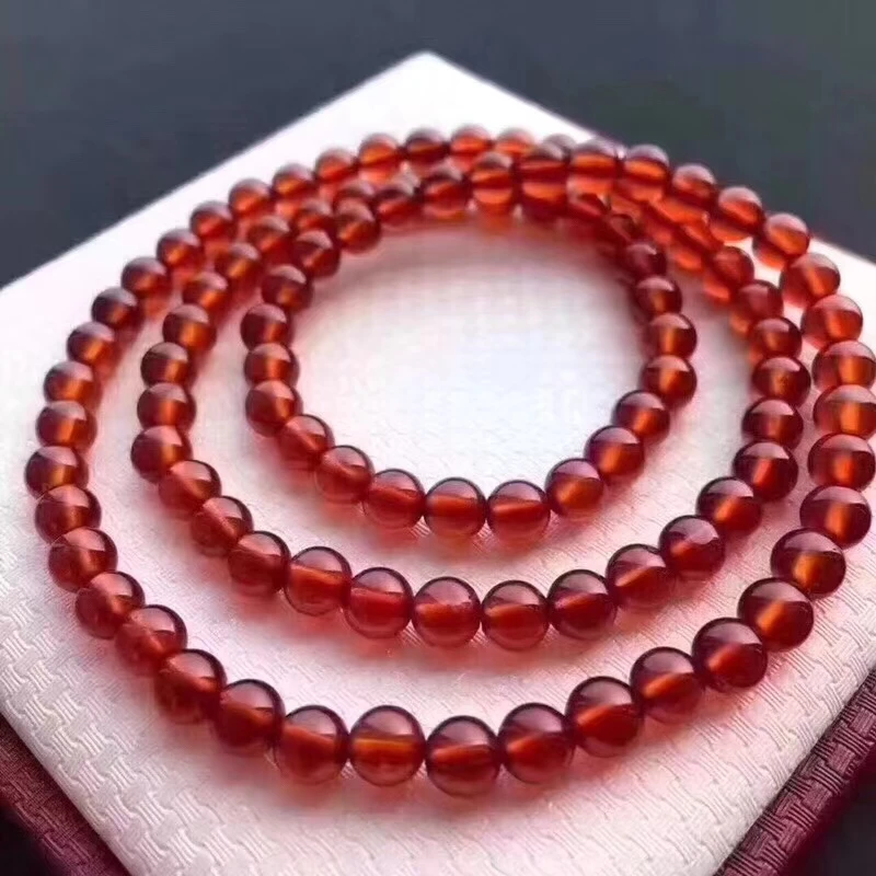 Natural Orange Red Garnet Quartz Round Bead Bracelet Jewelry 3 Laps 6mm Stretch Charm Stone Garnet AAAAA