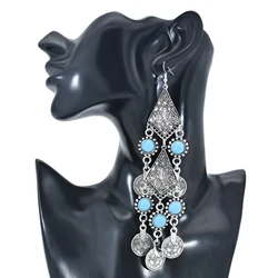 Turkish Vintage Metal Indian Jhumka Earrings for Women Boho Big Red Blue Stone Statement Earring Gypsy Tribal Jewelry Gift