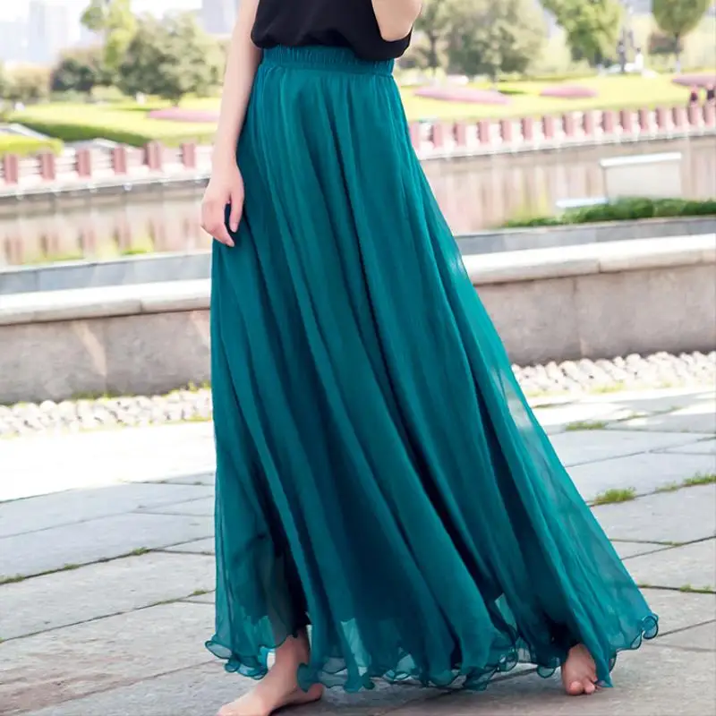 Maxi Long Tulle Chiffon Skirts Women Elastic High Waist Floor Length Elegant Girls Juniors Prom Party Saias Jupe Clothes Faldas